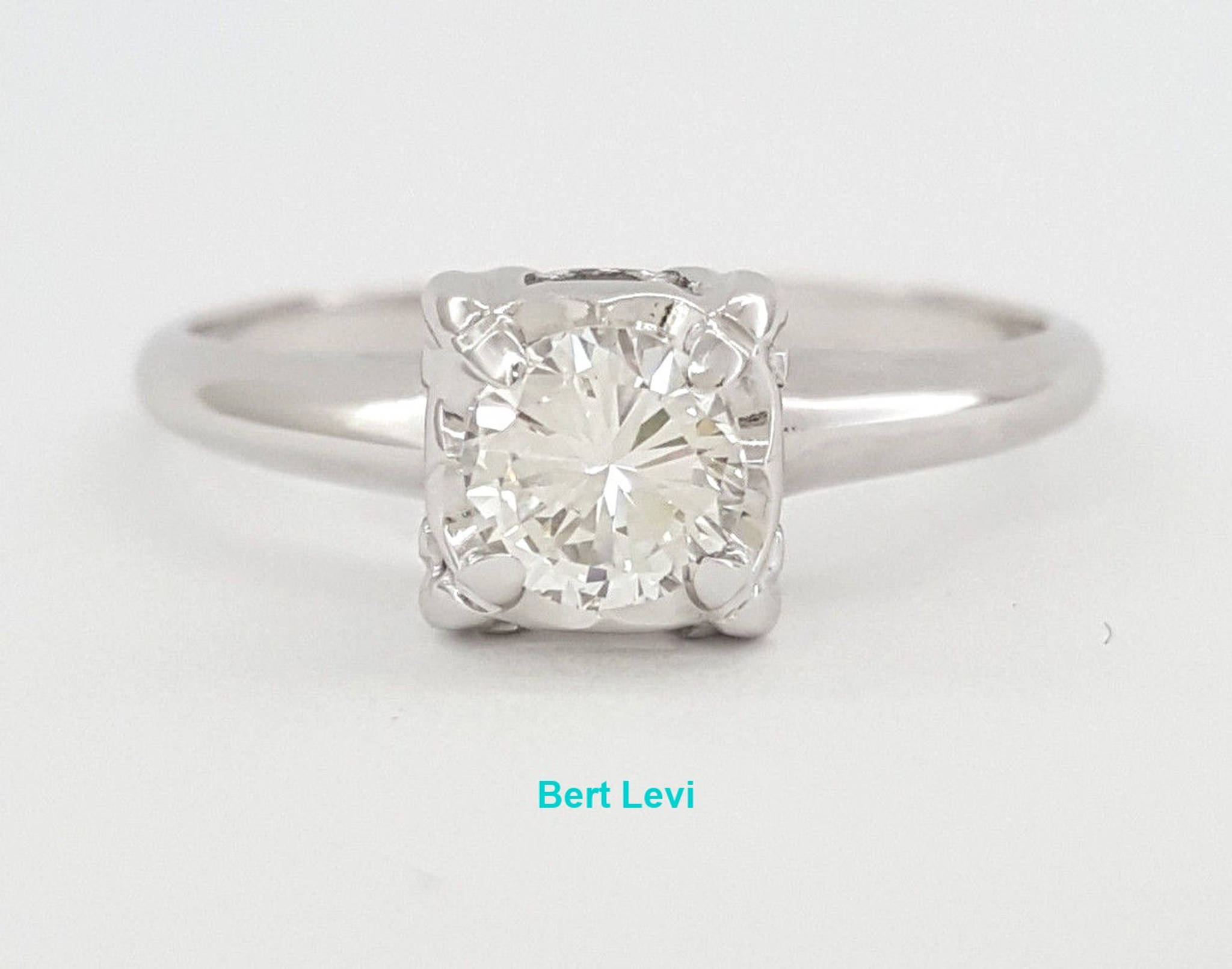 0.45 ct Vintage 14K White Gold Round Cut Diamond Solitaire Engagement Ring 