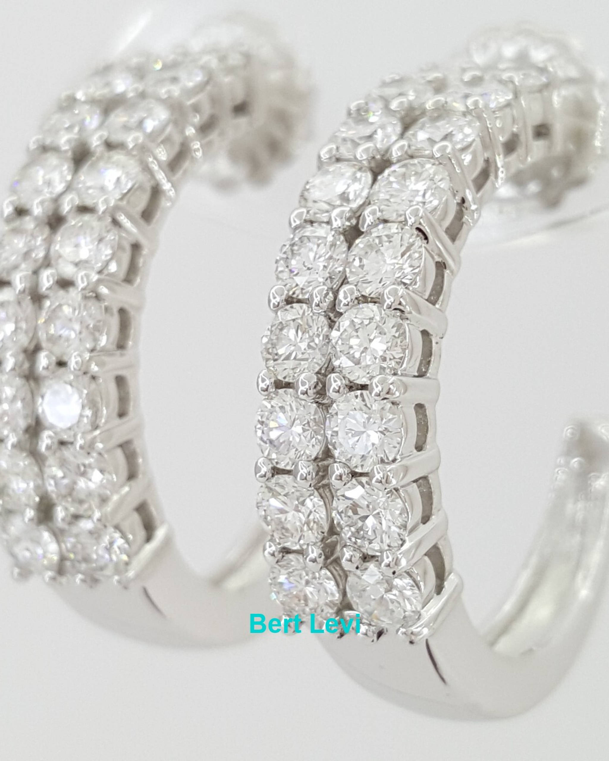 Diamond Double Row Half Hoop Earrings 2.2 ct 14K White Gold Retail $5,995