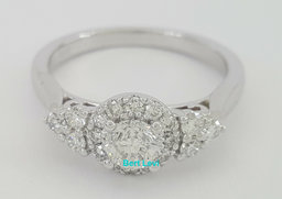 Round Brilliant Cut Diamond 3-Stone Halo Engagement Ring 0.87 ct 14K White Gold