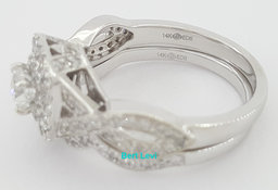 Round Diamond Double Halo Crossover Engagement Ring Set 1 ct 14k W Gold