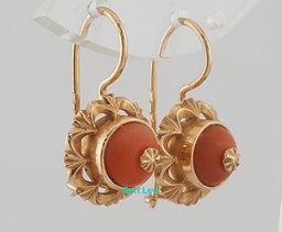 Vintage 14k Rose Gold Coral Drop Dangle Earrings 5.2 Grams 23 mm