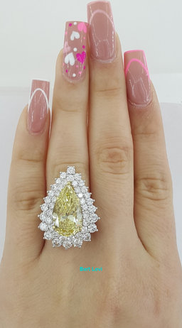 Vintage Pear Fancy Yellow 10 ct Diamond Ring Pendant Platinum GIA