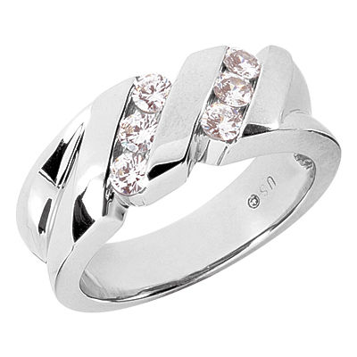 Ladies 14KT White Gold Platinum Round Diamond Wedding Band Set WBS234-G