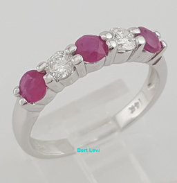 Ruby and Diamond 5 Stone Ring 1 ct 14k White Gold