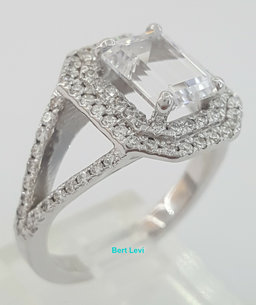Emerald Semi-Mount Double Halo Split Shank Engagement Ring CZ & 0.88 ct 14K Gold