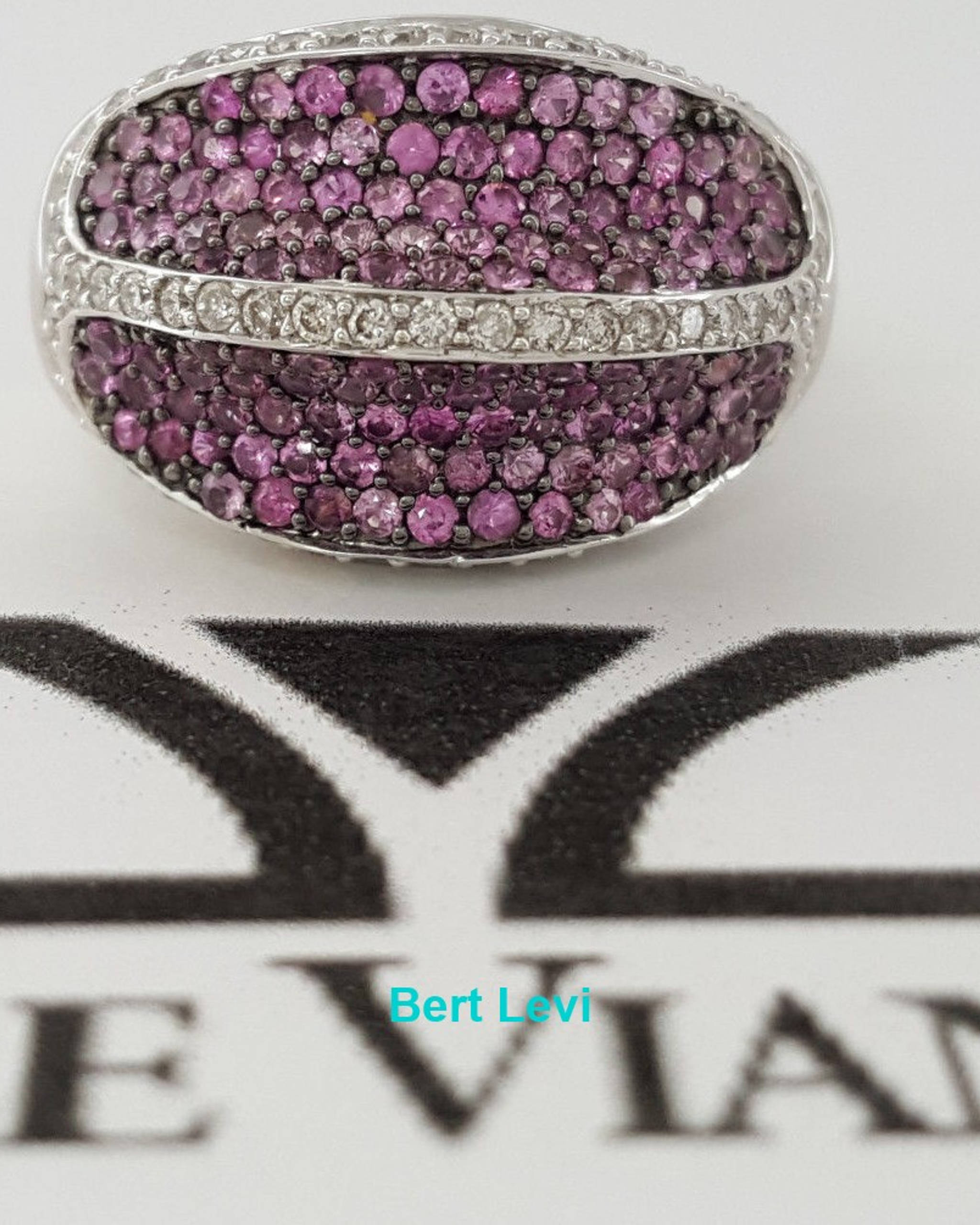 LeVian Pink Sapphires & Diamond Statement Cocktail Ring 18k White Gold 1.90 ct