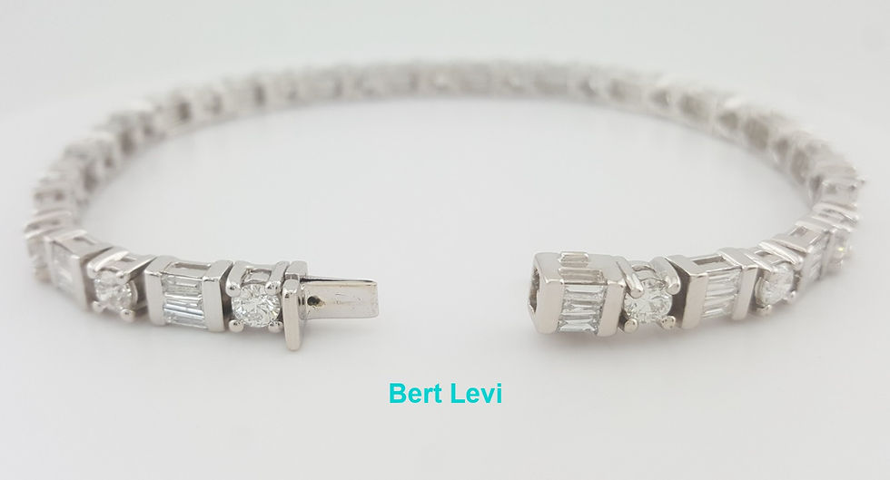 Thumbnail: Round & Baguette Diamond Tennis Bracelet 6.6 ct 14k White Gold 8" Rtl. $18k