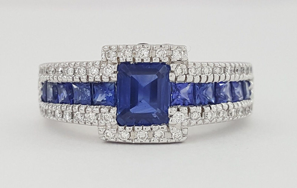Thumbnail: Emerald Cut Blue Sapphire & Diamond Ring in 18K White Gold 2.45 ct Rtl $6,500