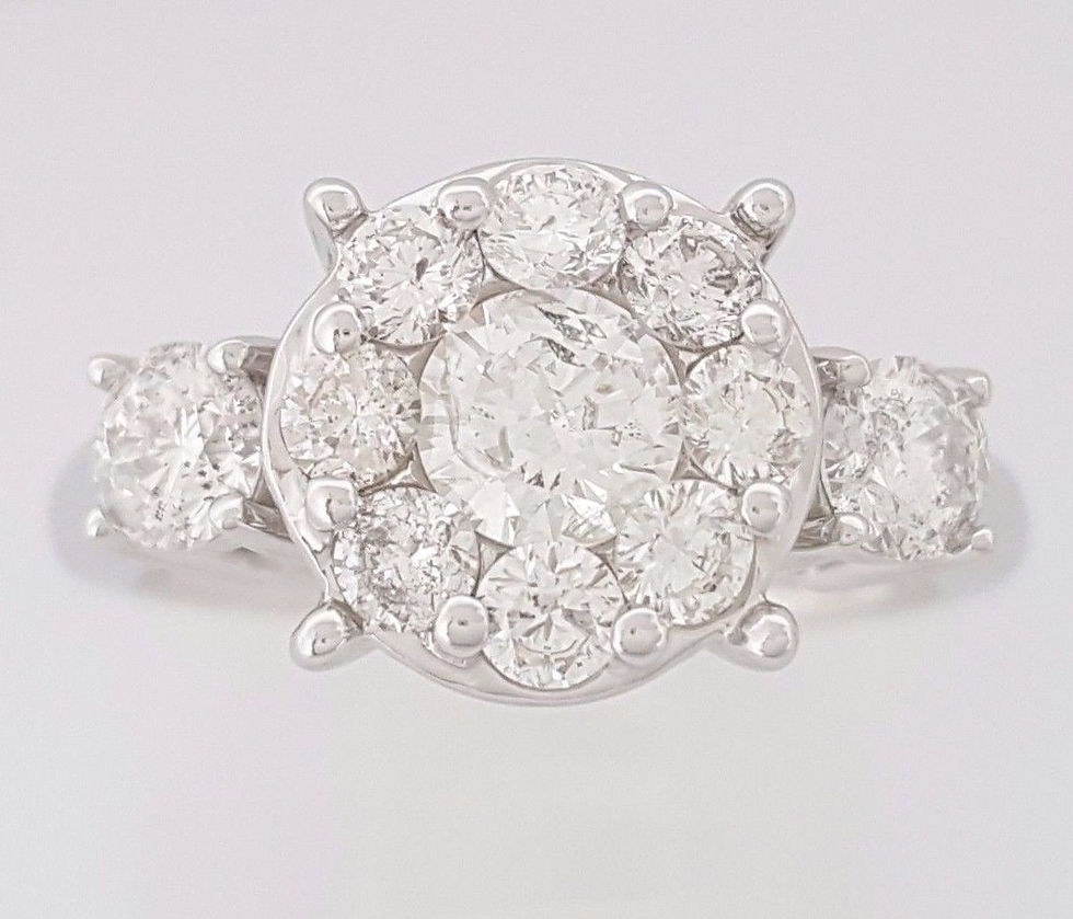 Thumbnail: 1 ct 14k White Gold Round Brilliant Diamond Cluster Halo Engagement Ring 