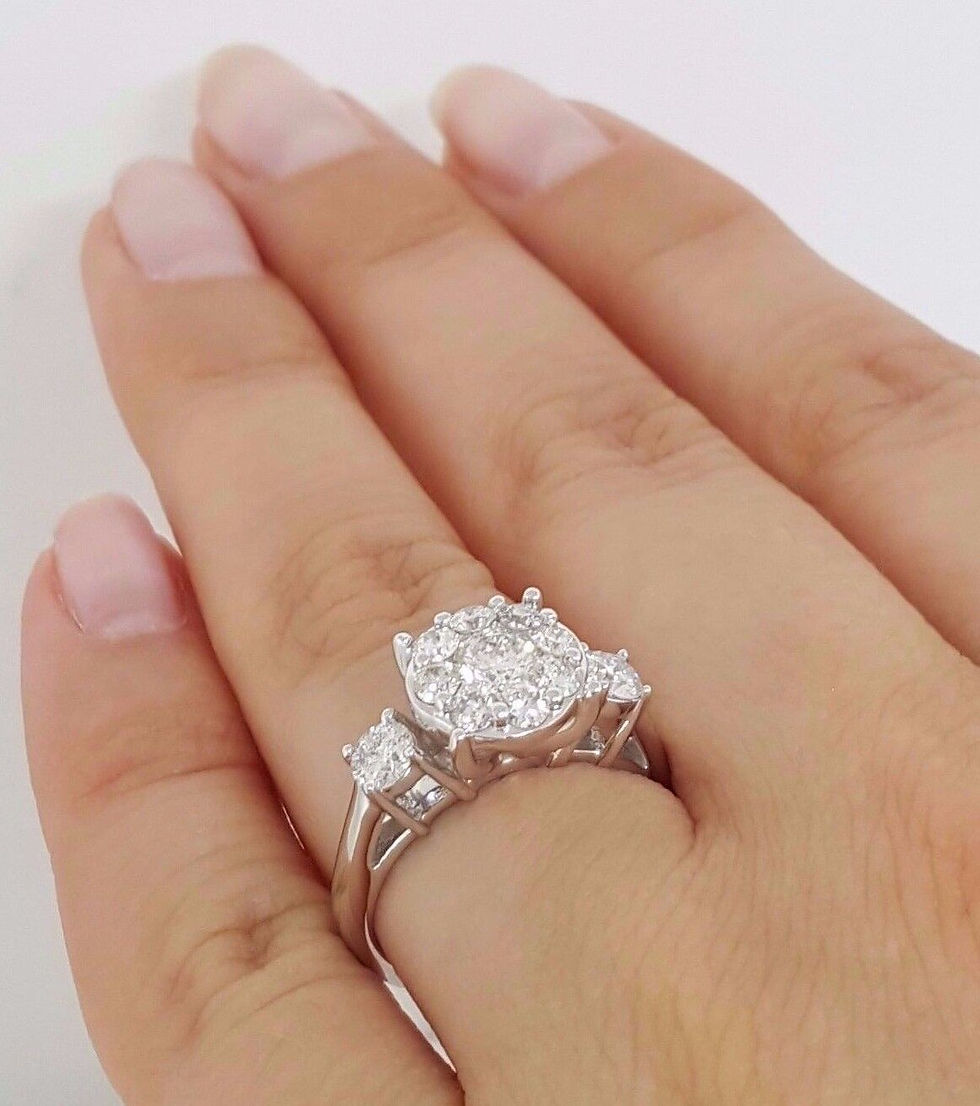 Thumbnail: 1 ct 14k White Gold Round Brilliant Diamond Cluster Halo Engagement Ring 