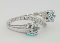 1.25 ct 14K White Gold Round Diamond & Aquamarine Two-Stone Bypass Ring