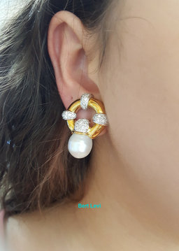 Vintage 18k Yellow Gold South Sea Pearl & 1.2 ct Diamond Earclips Earrings 31.1g
