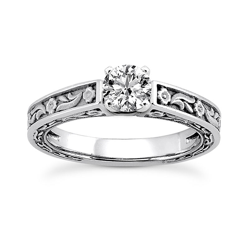 Ladies 14KT White Gold Platinum Solitaire Engagement Set ENS3503-A