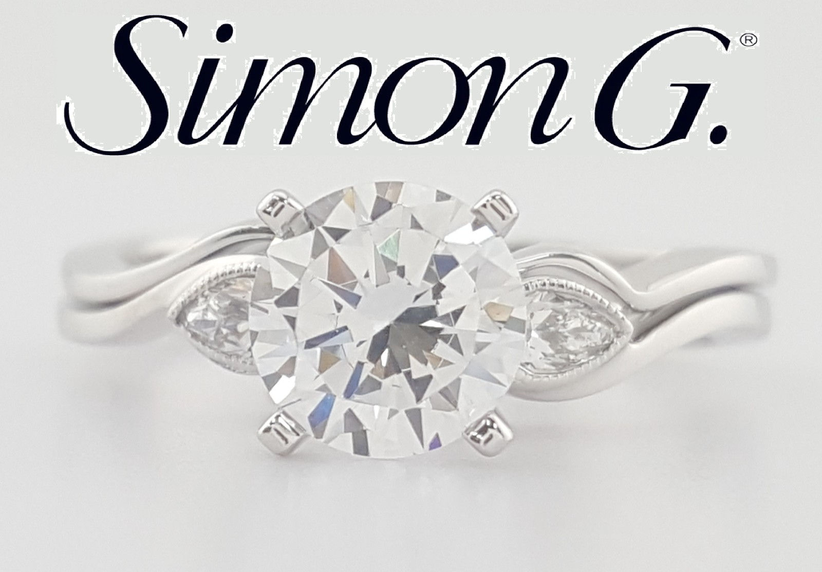 Simon G MR2342 Semi-Mount Duchess 18k White Gold Engagement Ring Set Rtl $2,300