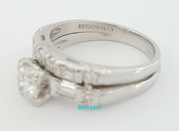 Round & Baguette Cut Diamond Engagement Ring Set 0.75 ct 14K Gold & Platinum