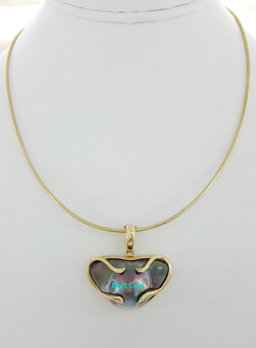 Tahitian Mabe Blister Pearl Slider Enchanter Necklace 14k Yellow Gold 20.3 Grams