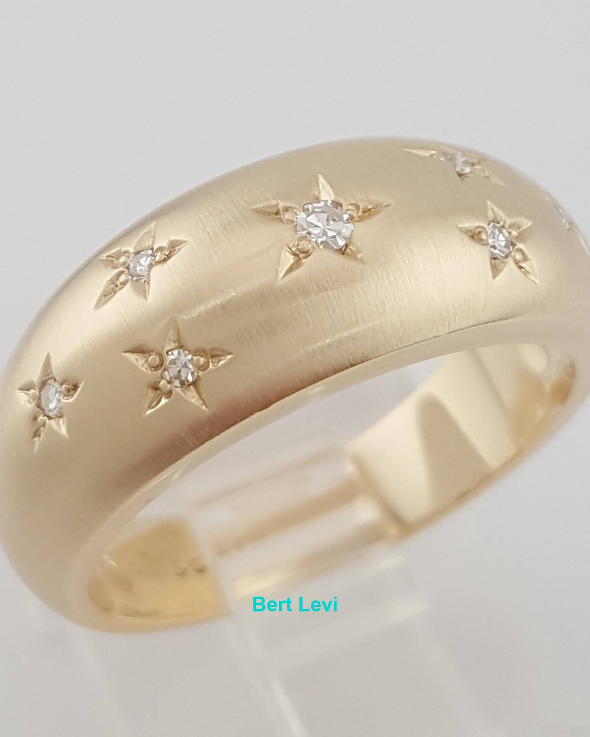 Priscilla Starburst Single Cut Diamond Star Ring 0.08 ct 8 mm 14k Yellow Gold