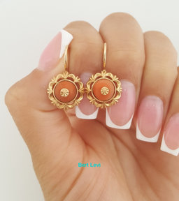 Vintage 14k Rose Gold Coral Drop Dangle Earrings 5.2 Grams 23 mm
