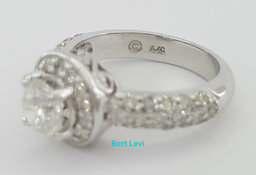 Round Brilliant Cut Halo Pave Diamond Engagement Ring 1.8 ct 14k White Gold GIA