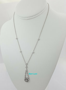 Round & Marquise Cut Diamond Drop Necklace 8.8 Grams 17" 1.2 ct 14K White Gold
