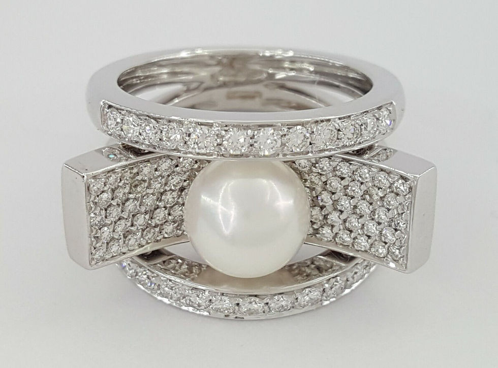 Thumbnail: Akoya Pearl & Round Cut Diamond Statement Ring 8.5mm 1.16 ct 18K White Gold $5K