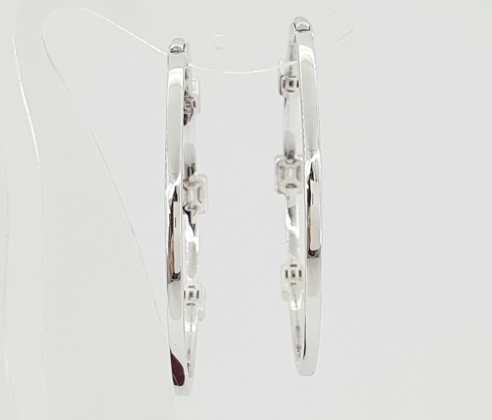 Thumbnail: Baguette Round Princess Diamond Inside Out Round Hoop Earrings 4.7 ct 18K W Gold