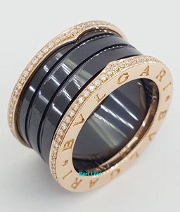 Bvlgari Bulgari B.Zero1 Diamond Black Ceramic 18k Rose Gold Four-Band Ring $6.9K