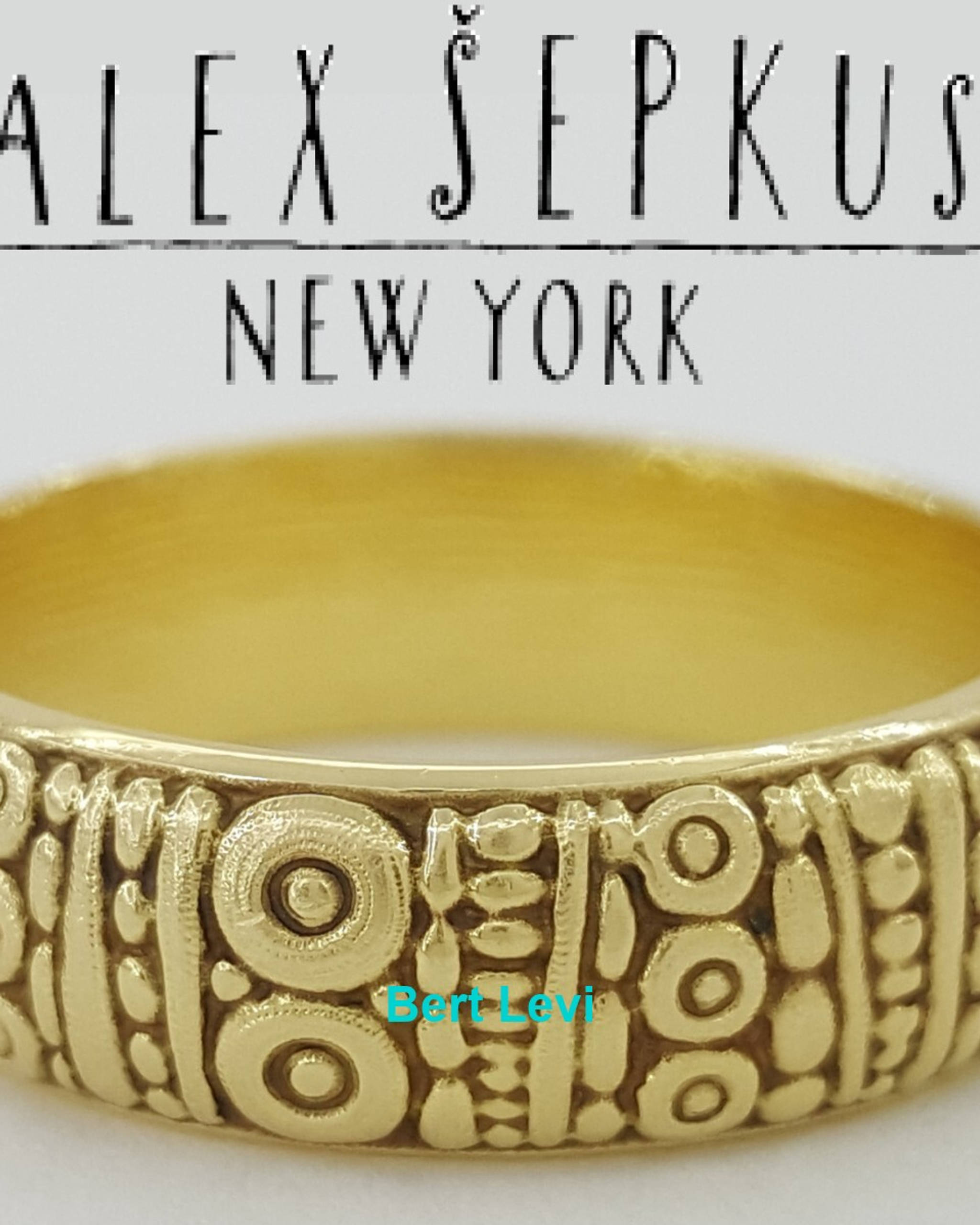 Alex Sepkus Carved 18K Yellow Gold Wedding Band Ring 6.7 mm Size 10.75