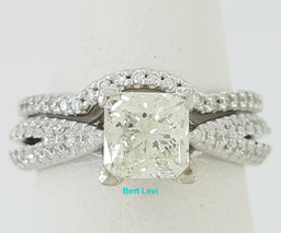 Princess & Round Cut Diamond Engagement Wedding Ring Set 1.8 ct Parade 18k