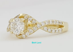 Round Cut Diamond Halo Crossover 14k Yellow Gold Engagement Ring 0.83 ct