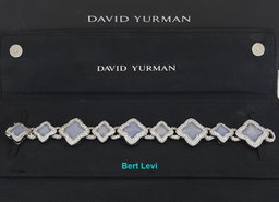 David Yurman Quatrefoil Chalcedony Diamond Bracelet 3.44 ct 18K W Gold 69 Grams