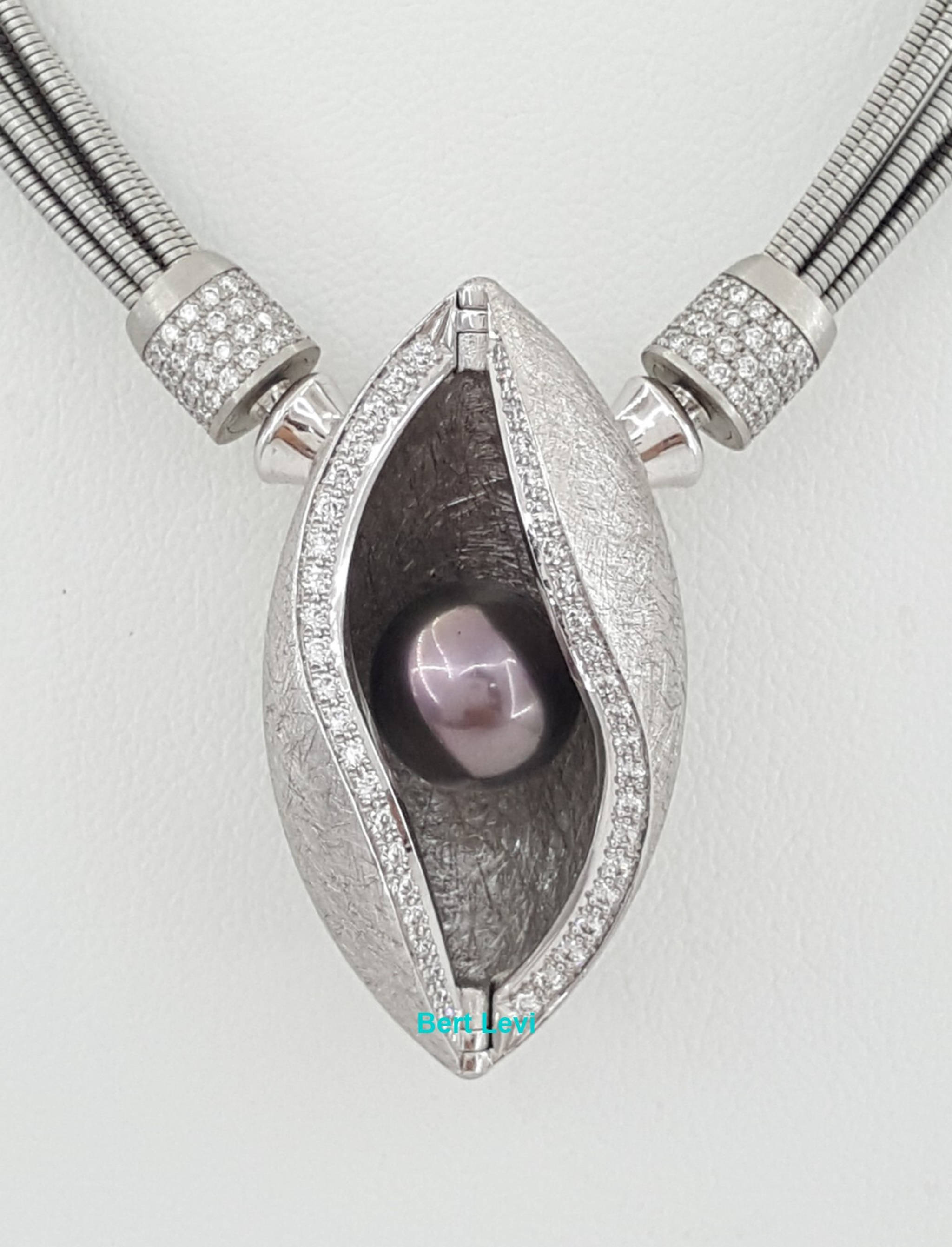 Jörg Heinz Mystery Sphere 1.6 ct Diamond 10mm Tahitian Pearl Necklace