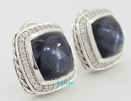 David Yurman Sterling Silver Albion 11mm Hematite & Diamond Clip-On Earrings