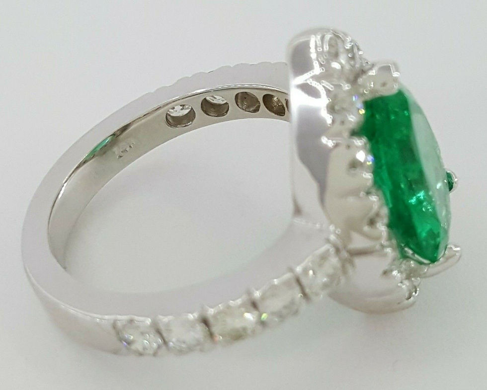 Thumbnail: Colombian No Oil Pear Shape Green Emerald 5.21 ct & Diamond Halo Ring GIA $50k