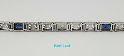 Antique Sapphire 14K White Gold & Old Euro Cut Diamond Bar Bracelet 8.6 grams 7"