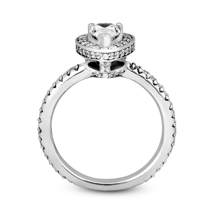 Thumbnail: Ladies 14KT White Gold Platinum Pear Diamond Halo Engagement Ring ENR7313