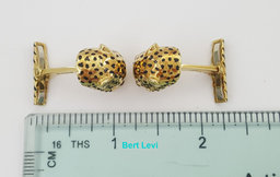 David Webb Ruby & Enamel Leopard Cufflinks 18k Yellow Gold 17.7 Grams