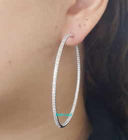 Inside Out Hoop Diamond Earrings 2 ct 14k White Gold 2.45" 14.7 Grams Rtl $6K