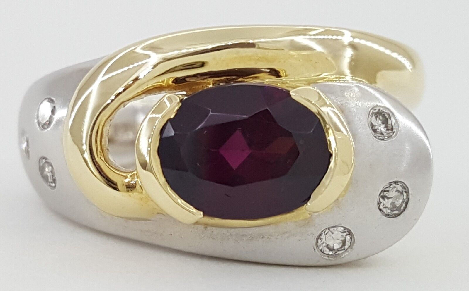 Oval Garnet Diamond 14K White & Yellow Gold Ring