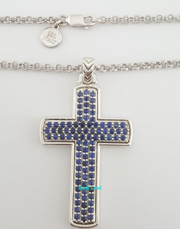 Esquire Silver Sapphire Cross Necklace Italy 22" 20.3 Grams
