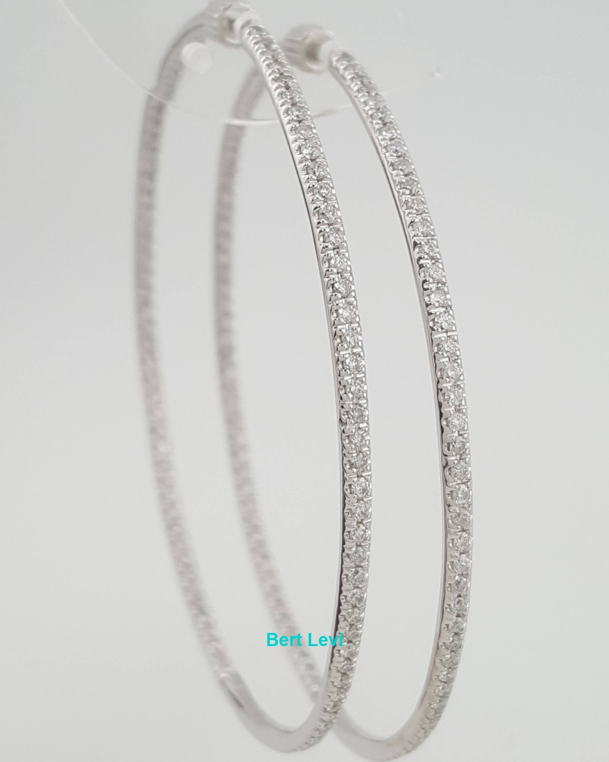 Inside Out Hoop Diamond Earrings 2 ct 14k White Gold 2.45" 14.7 Grams Rtl $6K