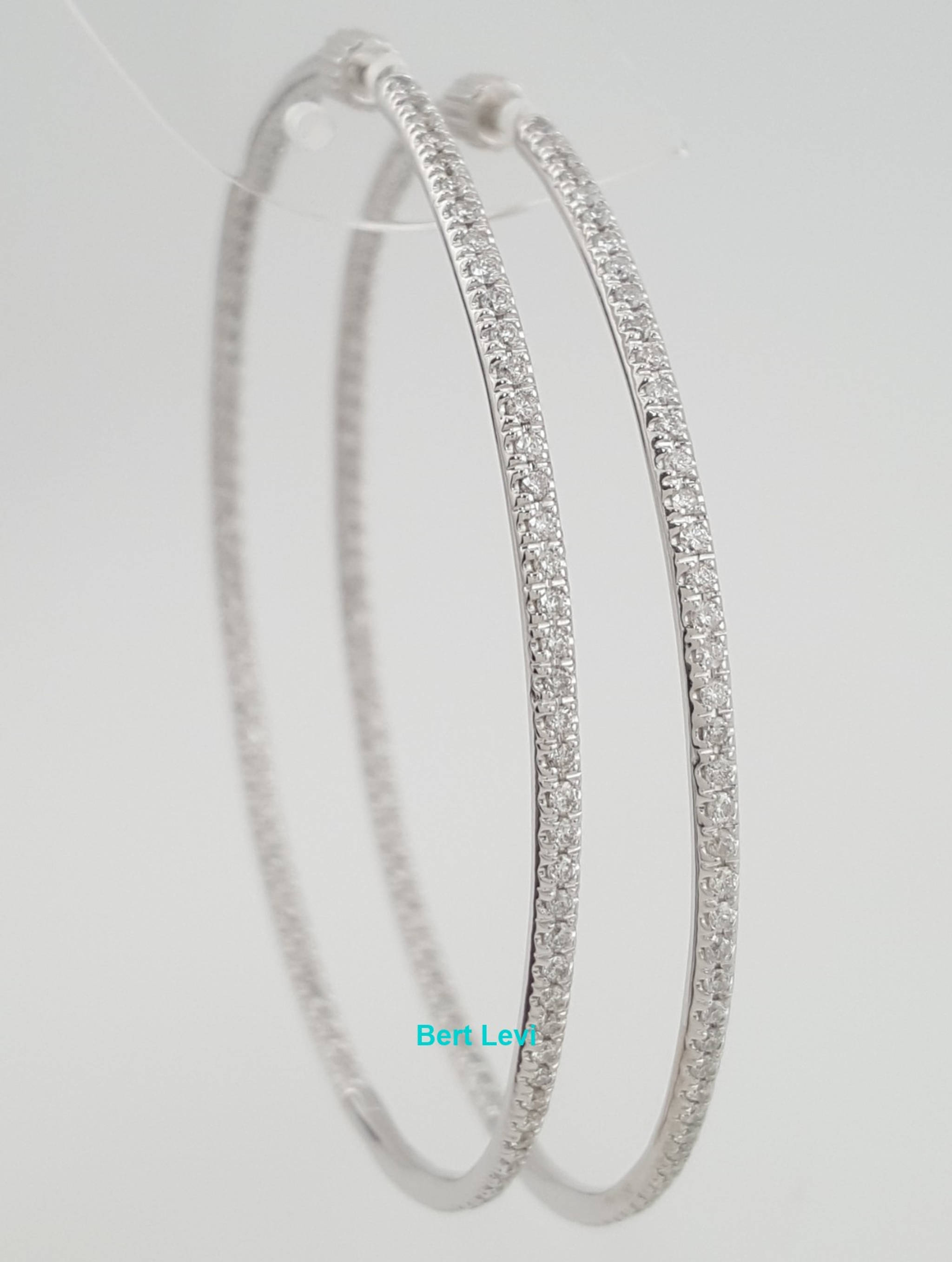 Inside Out Hoop Diamond Earrings 2 ct 14k White Gold 2.45" 14.7 Grams Rtl $6K