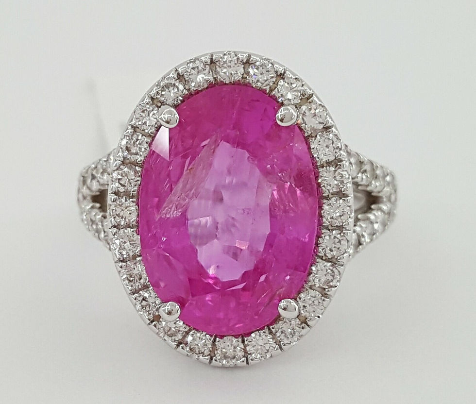Thumbnail: BURMA No Heat Oval Cut Pink Sapphire Halo Diamond 11.05 ct 18K Ring Rtl $95,000