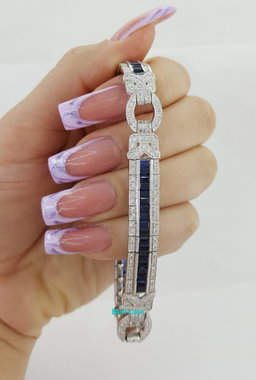 Vintage Sapphire & Diamond Bracelet 8.1 mm 6.36 ct 18K White Gold 27.1 Grams