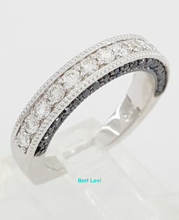 Round Diamond 1 ct 14k White Gold Wedding Ring Euro Shank 3 Row Black & White