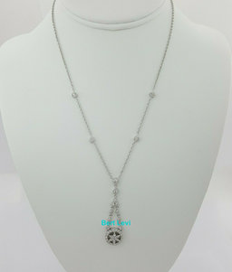 Round & Marquise Cut Diamond Drop Necklace 8.8 Grams 17" 1.2 ct 14K White Gold