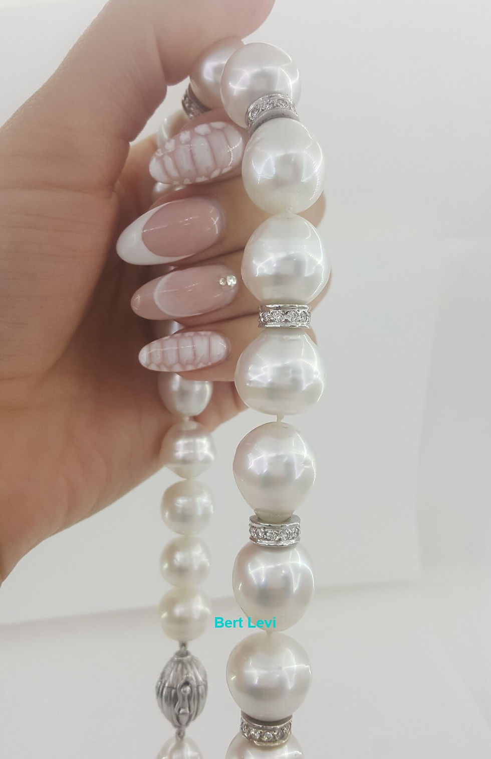 Thumbnail: South Sea Pearl Diamond Choker Necklace 1.5 ct 16.5" 18k White Gold