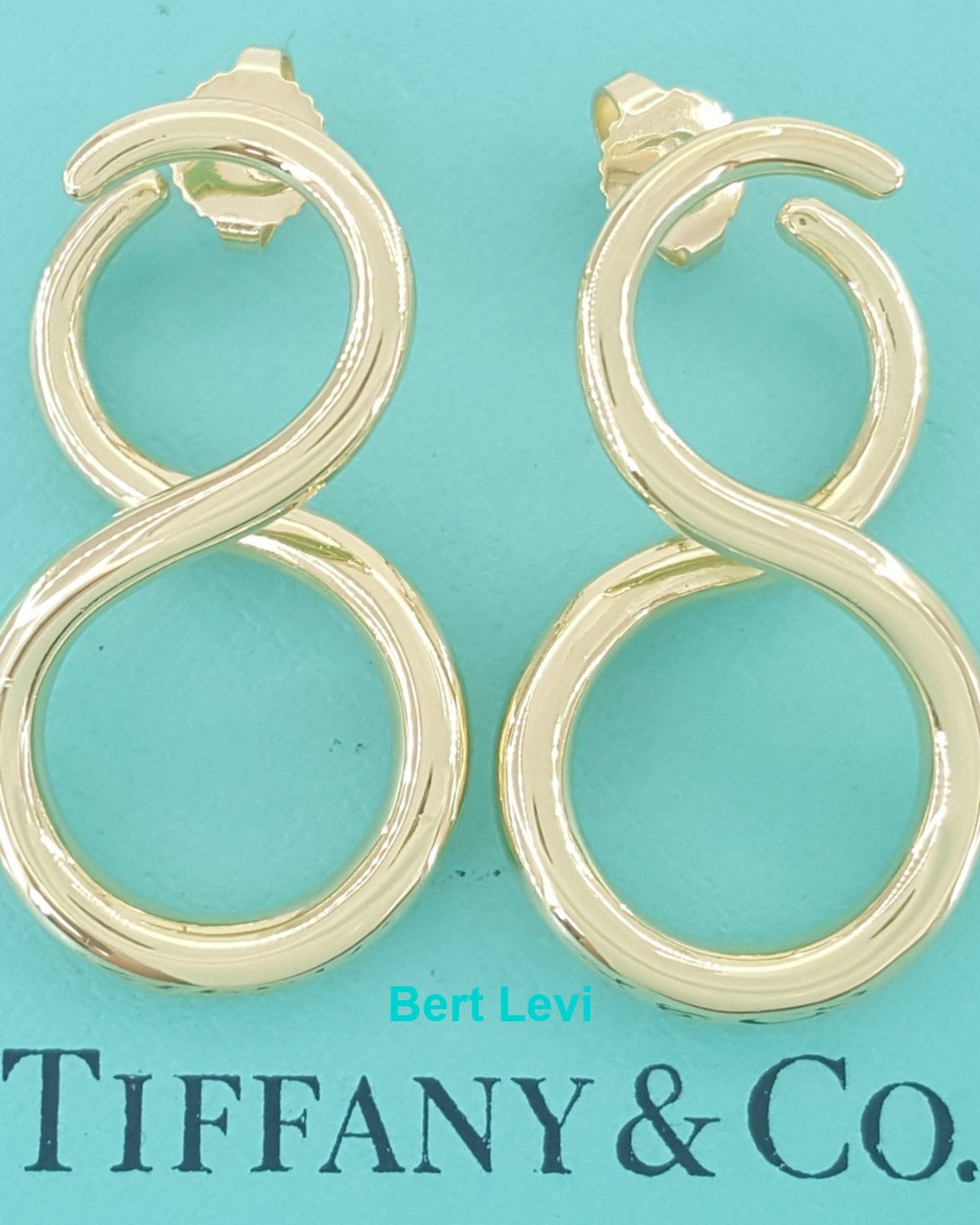 Tiffany & Co Infinity Large 18K Yellow Gold Stud Earrings 14.3 Grams 1.2" 1990’s