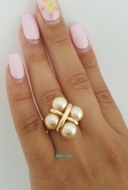 Mikimoto Golden Pearl Statement Ring 18k Yellow Gold Vintage 15 Grams 21.3 mm