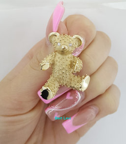 Vintage 14K Yellow Gold 0.06 ct Diamond Teddy Bear Brooch Pin 11.2 grams 35mm